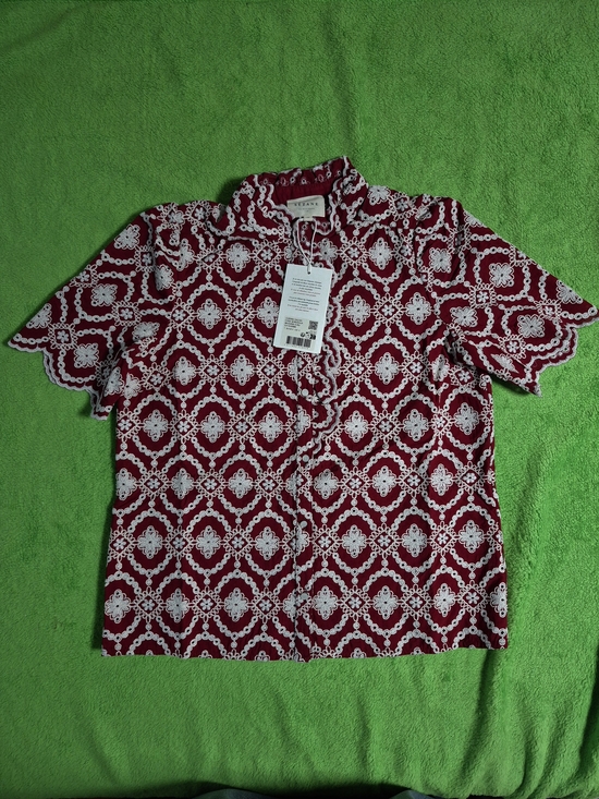 Sezane Tops - Chemise Dalhia (Fond Bordeaux Broderie Ecru)
